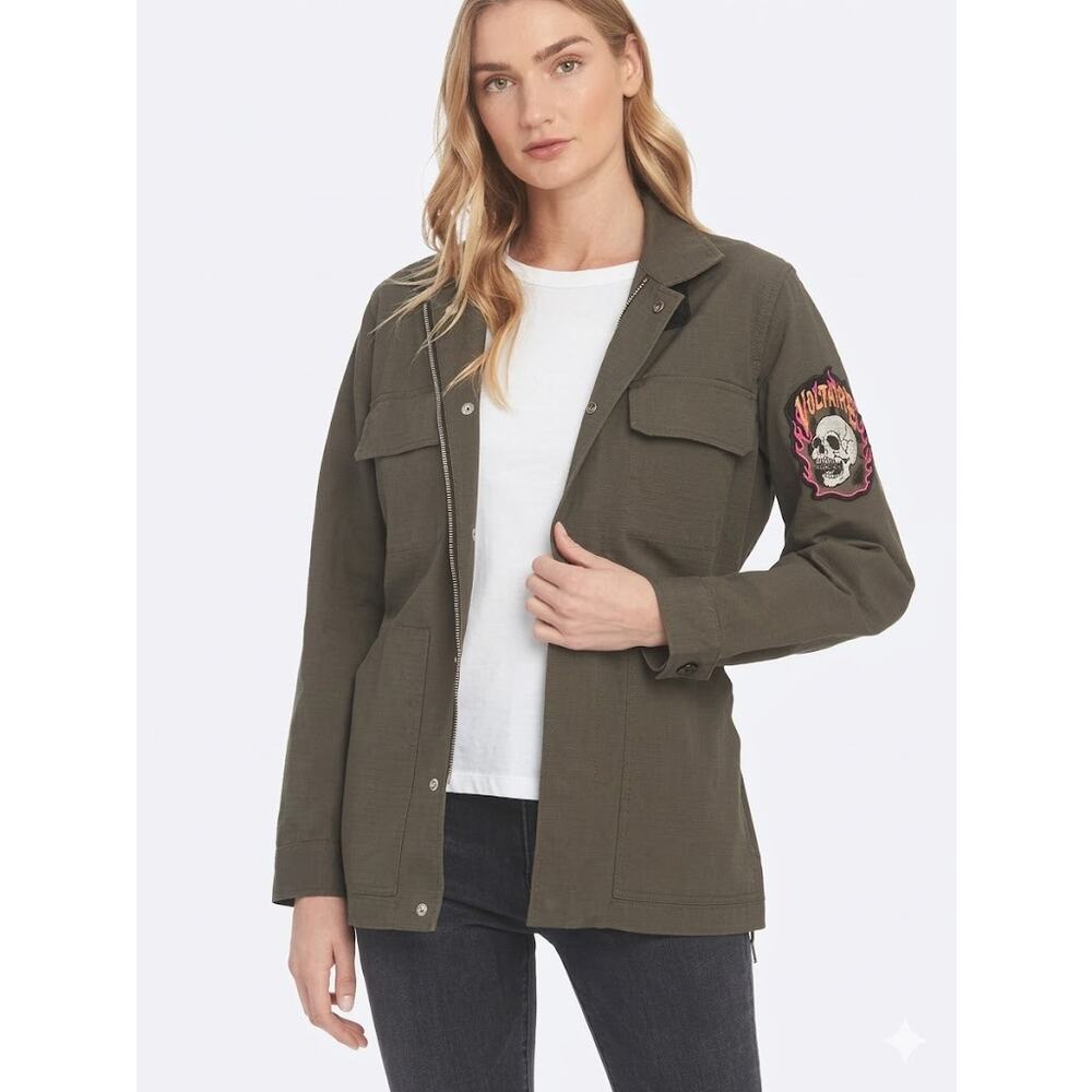 Zadig & Voltaire Kayaka Mili Jacket XS Olive Green Khaki Military Skull Patch